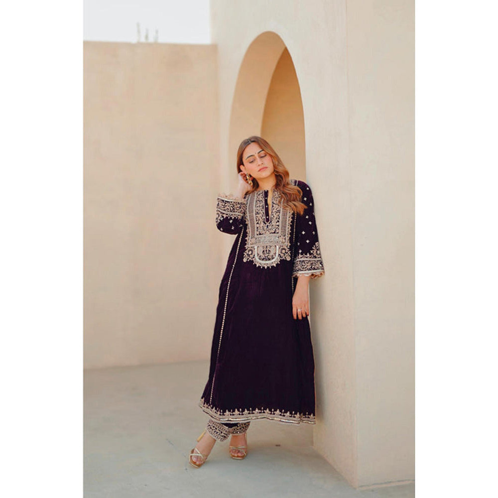 Sheetal Batra Marya - Silk Velvet Long A-Line Kurta With Salwar