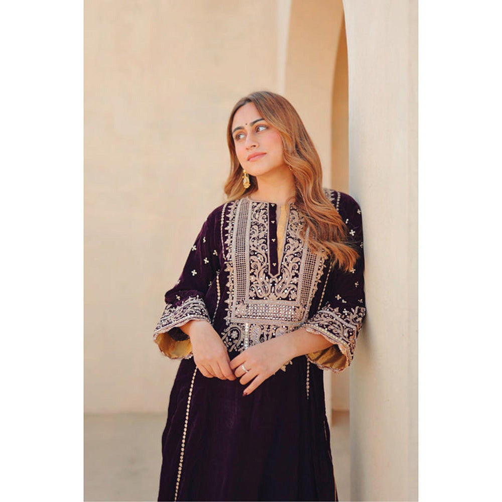 Sheetal Batra Marya - Silk Velvet Long A-Line Kurta With Salwar