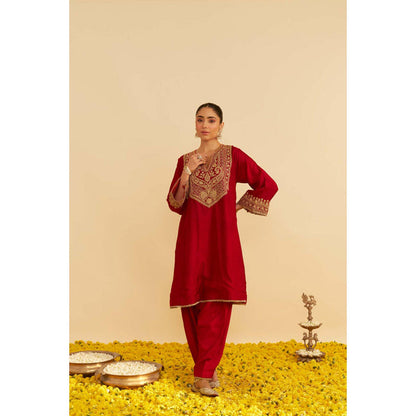 Sheetal Batra Mehza - Deep Red Short Chauga With Salwar And Dupatta