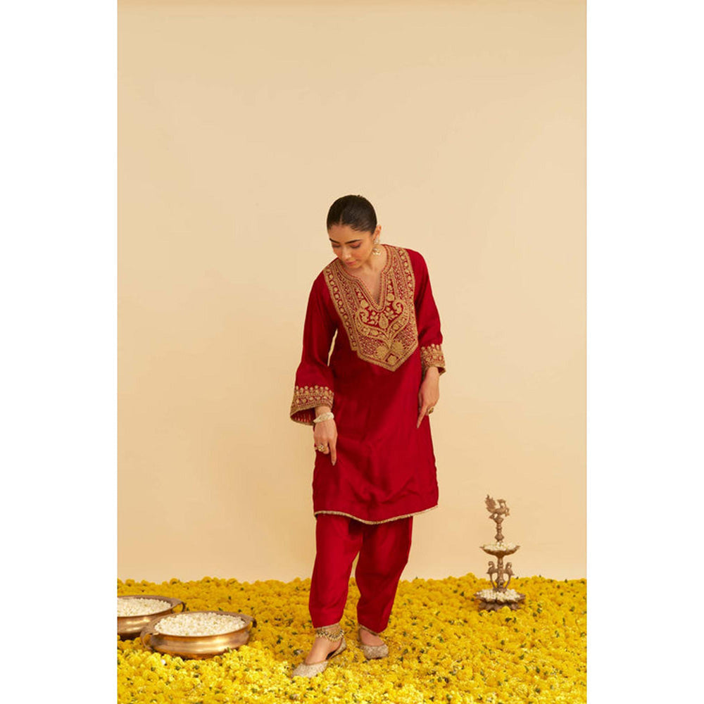 Sheetal Batra Mehza - Deep Red Short Chauga With Salwar And Dupatta