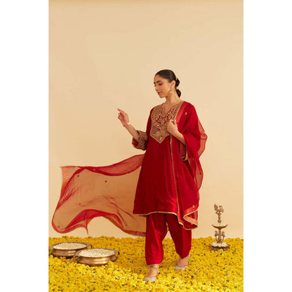Sheetal Batra Mehza - Deep Red Short Chauga With Salwar And Dupatta