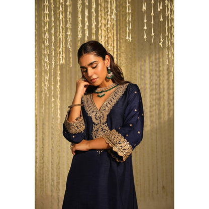 Sheetal Batra Mysha - Deep Blue Long Choga With Salwar And Dupatta