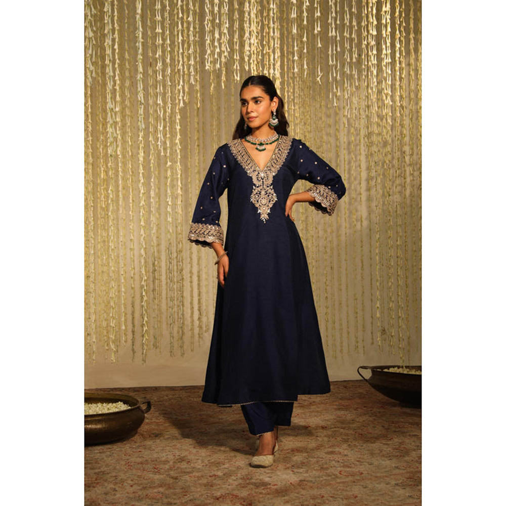 Sheetal Batra Mysha - Deep Blue Long Choga With Salwar And Dupatta