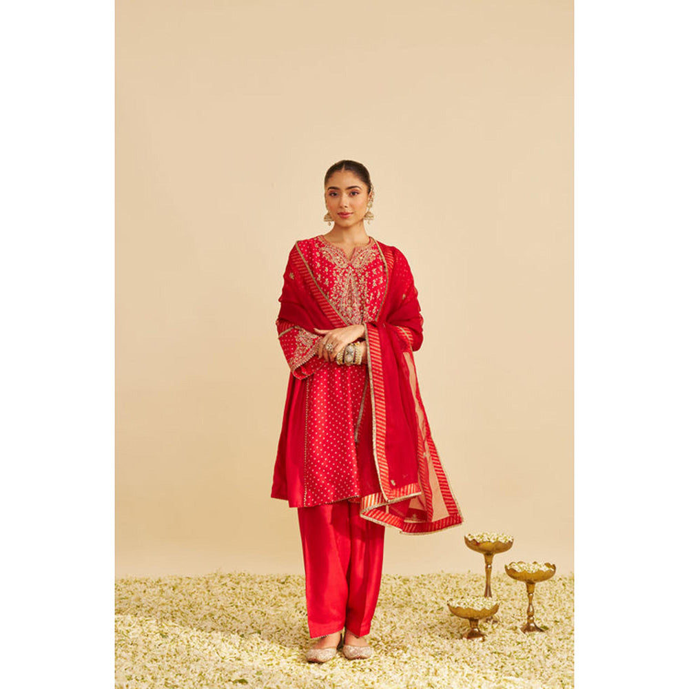 Sheetal Batra Kayra - Red Short Gathered Chauga With Salwar And Dupatta