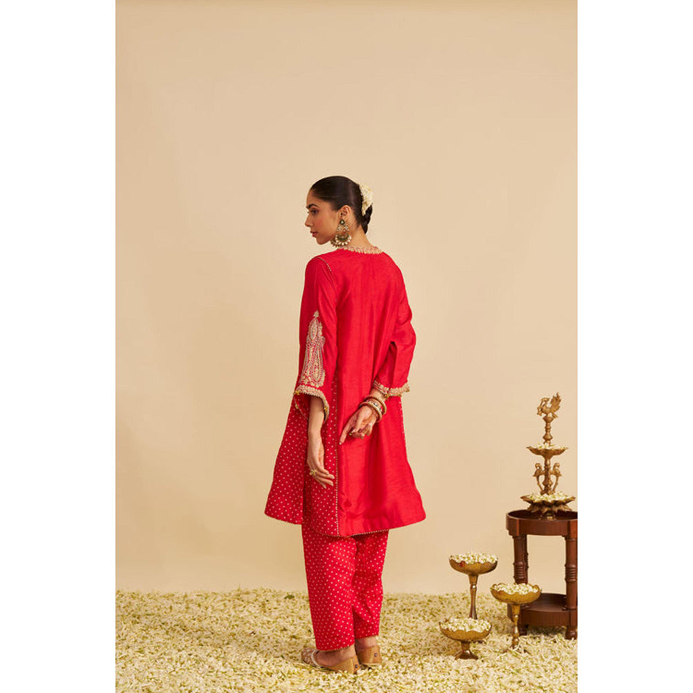 Sheetal Batra Jeriah - Red Short Chauga With Salwar And Dupatta