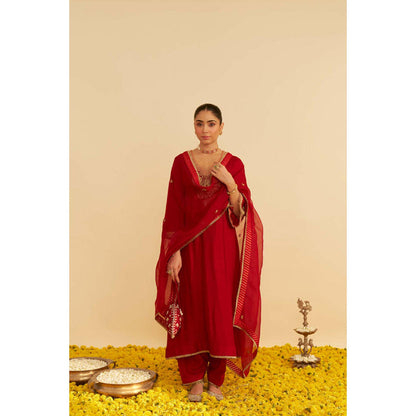Sheetal Batra Haayat - Deep Red Long Kaftan With Salwar And Dupatta
