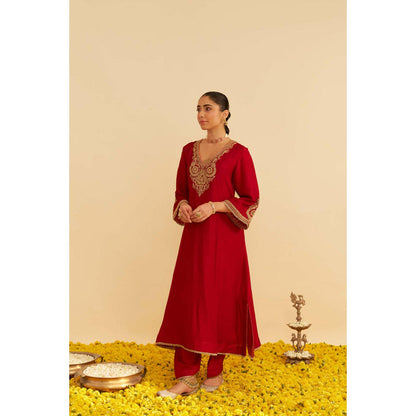 Sheetal Batra Haayat - Deep Red Long Kaftan With Salwar And Dupatta