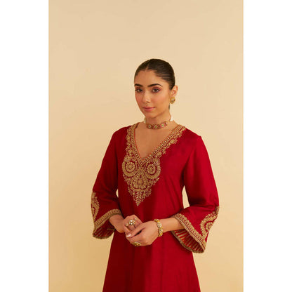 Sheetal Batra Haayat - Deep Red Long Kaftan With Salwar And Dupatta