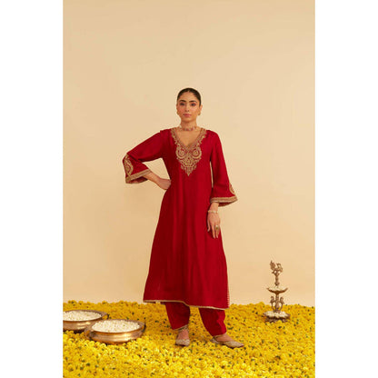 Sheetal Batra Haayat - Deep Red Long Kaftan With Salwar And Dupatta