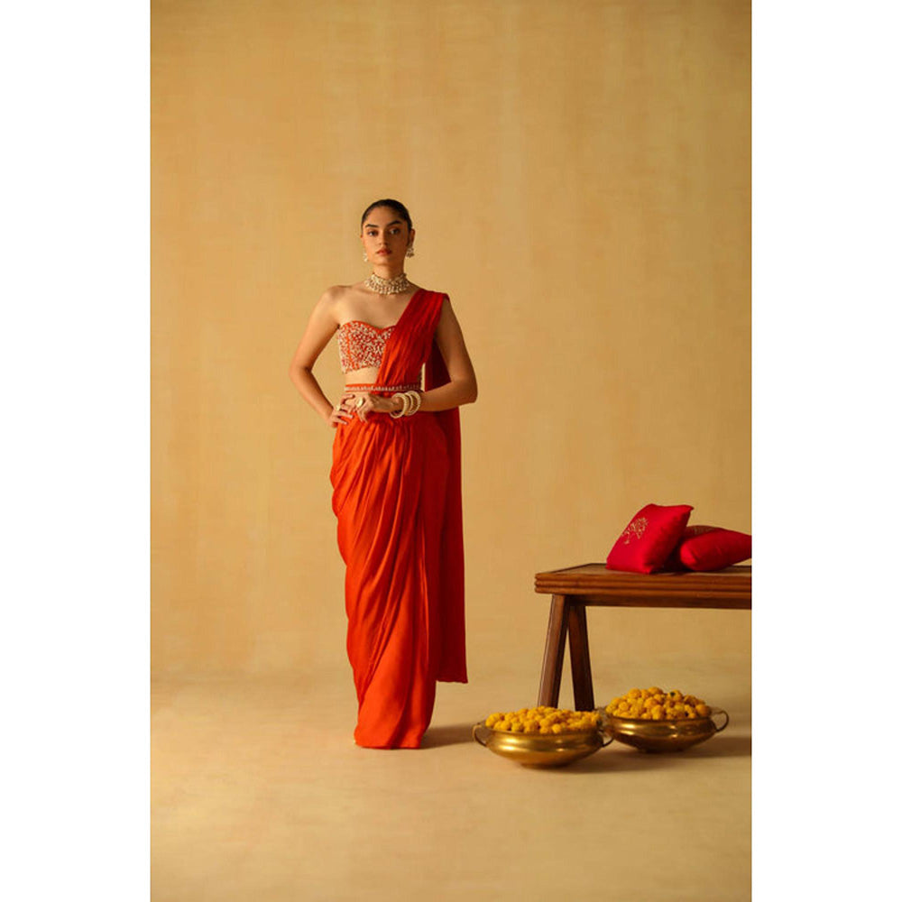 Sheetal Batra Rumaan Saree With Stitched Blouse And Belt