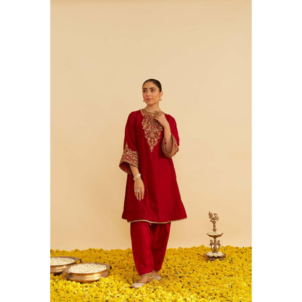 Sheetal Batra Marwa - Deep Red Short Chauga With Salwar And Dupatta (Lxrts)
