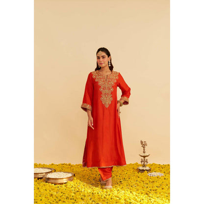 Sheetal Batra Hiba - Burnt Orange Long Kaftan With Salwar And Dupatta And Dupatta