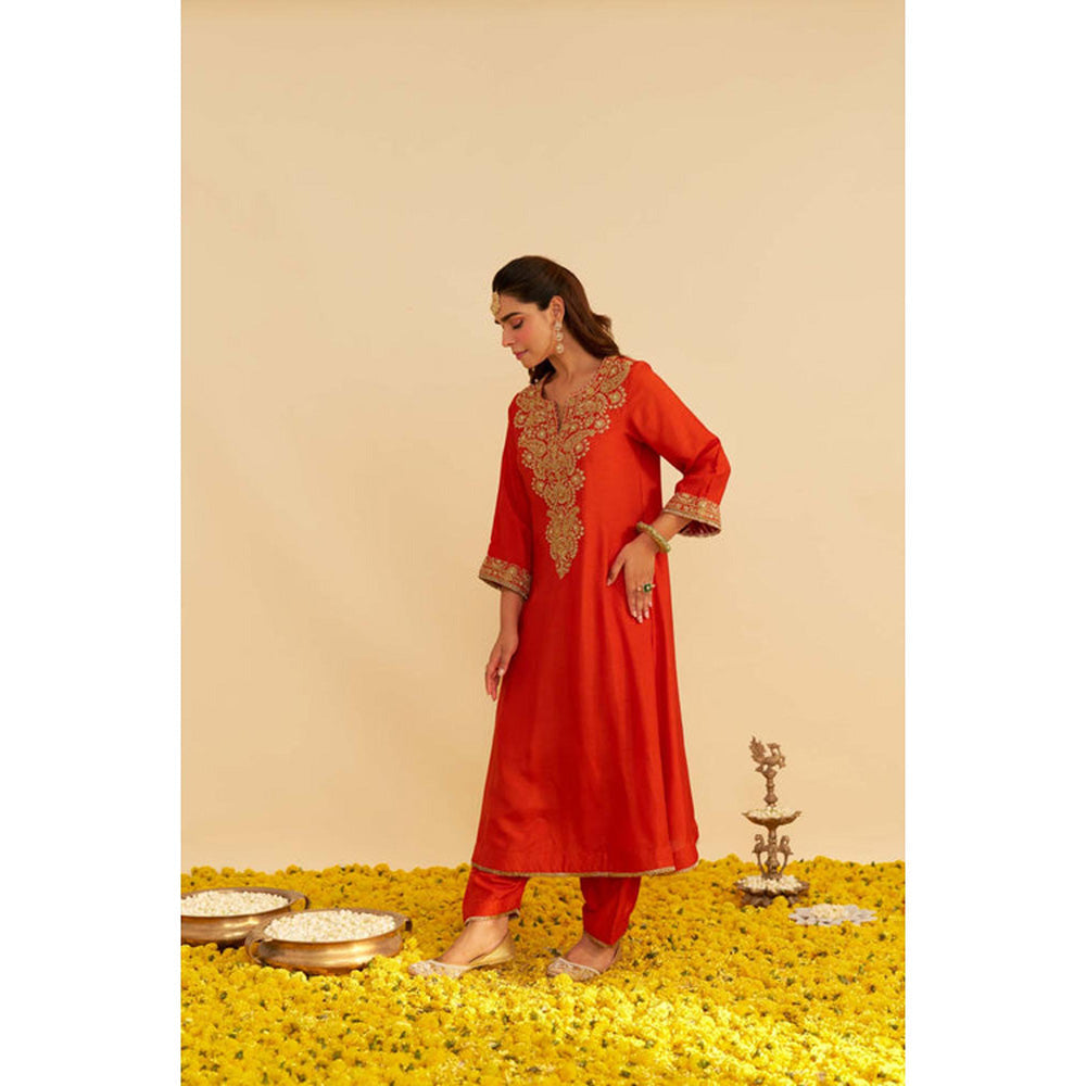 Sheetal Batra Hiba - Burnt Orange Long Kaftan With Salwar And Dupatta And Dupatta