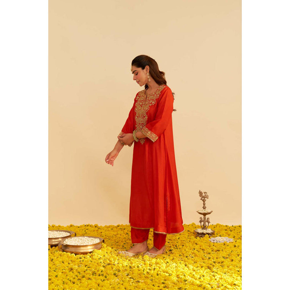 Sheetal Batra Hiba - Burnt Orange Long Kaftan With Salwar And Dupatta And Dupatta