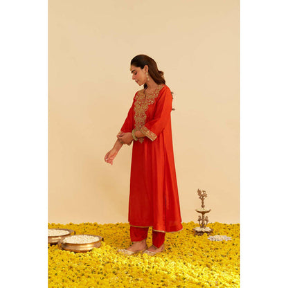 Sheetal Batra Hiba - Burnt Orange Long Kaftan With Salwar And Dupatta And Dupatta