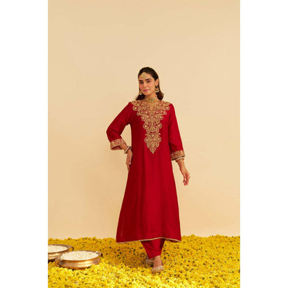 Sheetal Batra Hiba - Deep Red Long Kaftan With Salwar And Dupatta And Dupatta