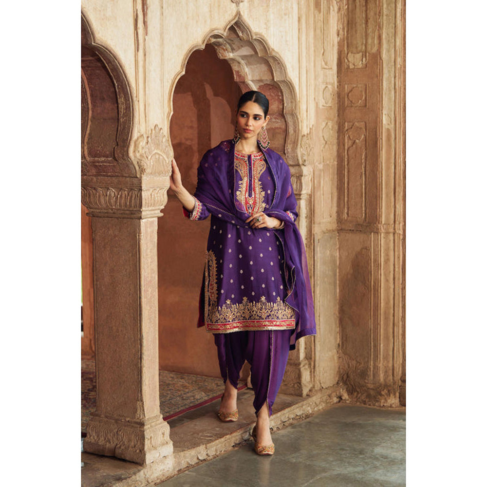 Sheetal Batra Fahmida - Deep Purple Short Kurta With Tulip Pant