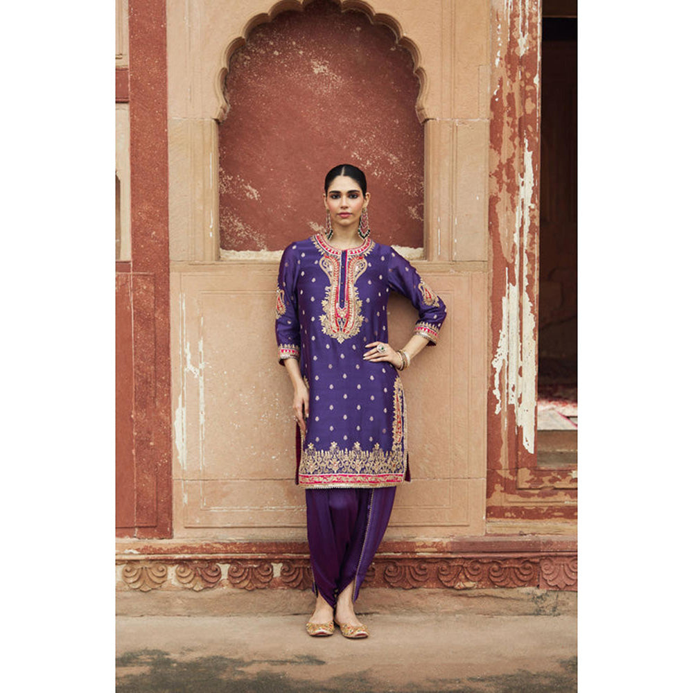Sheetal Batra Fahmida - Deep Purple Short Kurta With Tulip Pant