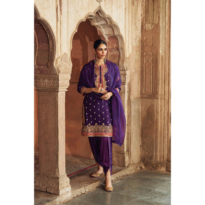 Sheetal Batra Fahmida - Deep Purple Short Kurta With Tulip Pant And Dupatta