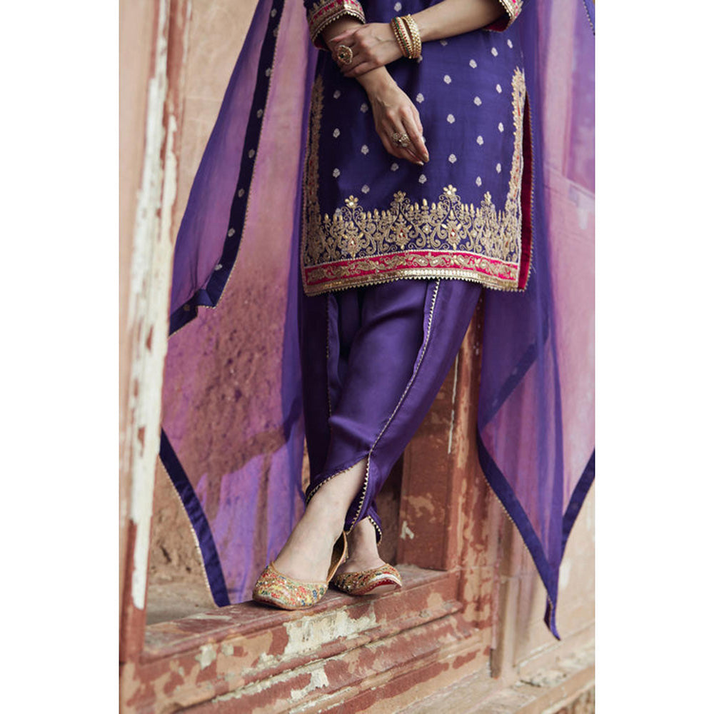 Sheetal Batra Fahmida - Deep Purple Short Kurta With Tulip Pant And Dupatta