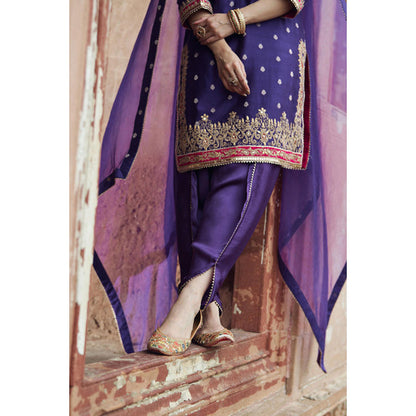 Sheetal Batra Fahmida - Deep Purple Short Kurta With Tulip Pant And Dupatta