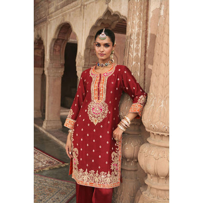 Sheetal Batra Anila - Deep Red Short Kurta With Salwar And Dupatta