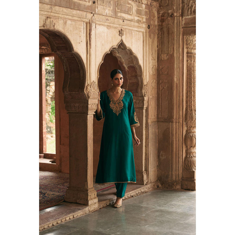 Sheetal Batra Haayat - Emerald Green Long Kaftan With Salwar