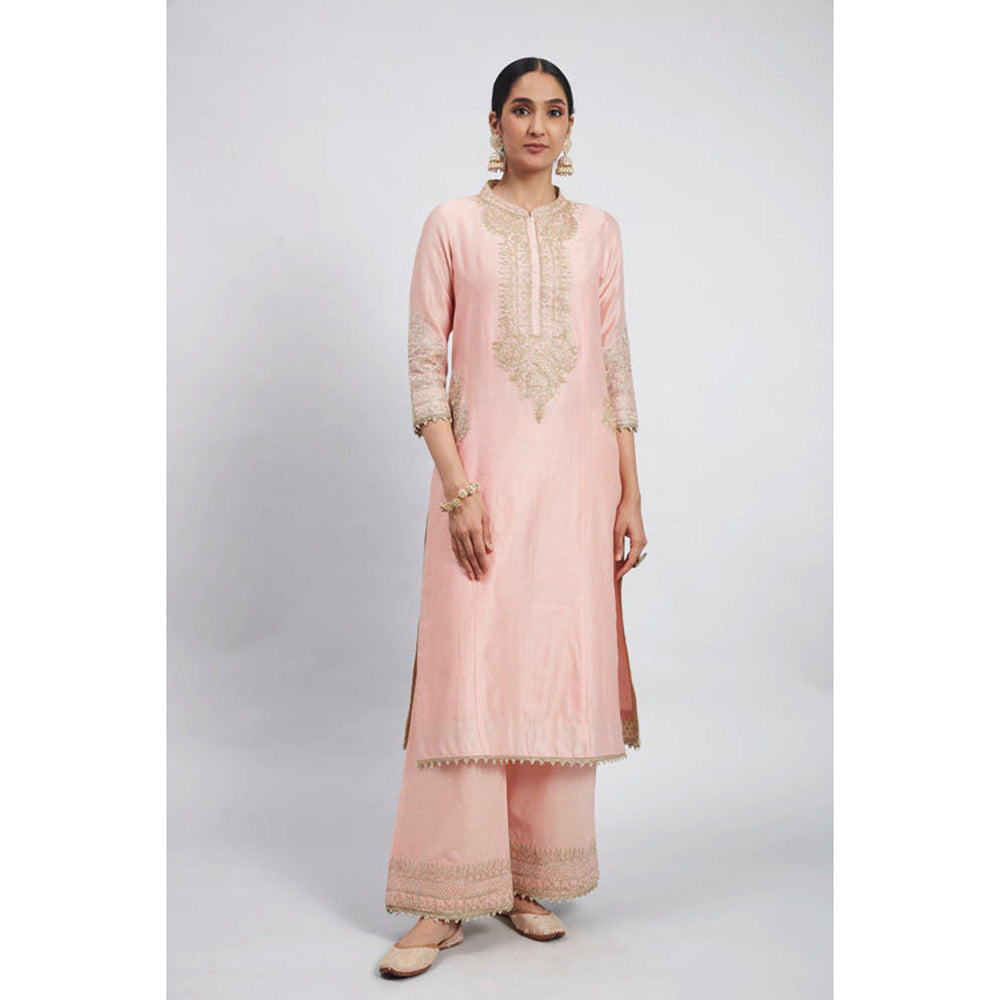 Sheetal Batra Aadah- Carnation Pink Princess-Cut Long Kurta With Palazzo