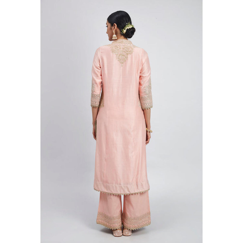 Sheetal Batra Aadah- Carnation Pink Princess-Cut Long Kurta With Palazzo