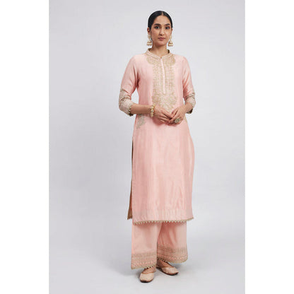 Sheetal Batra Aadah- Carnation Pink Princess-Cut Long Kurta With Palazzo