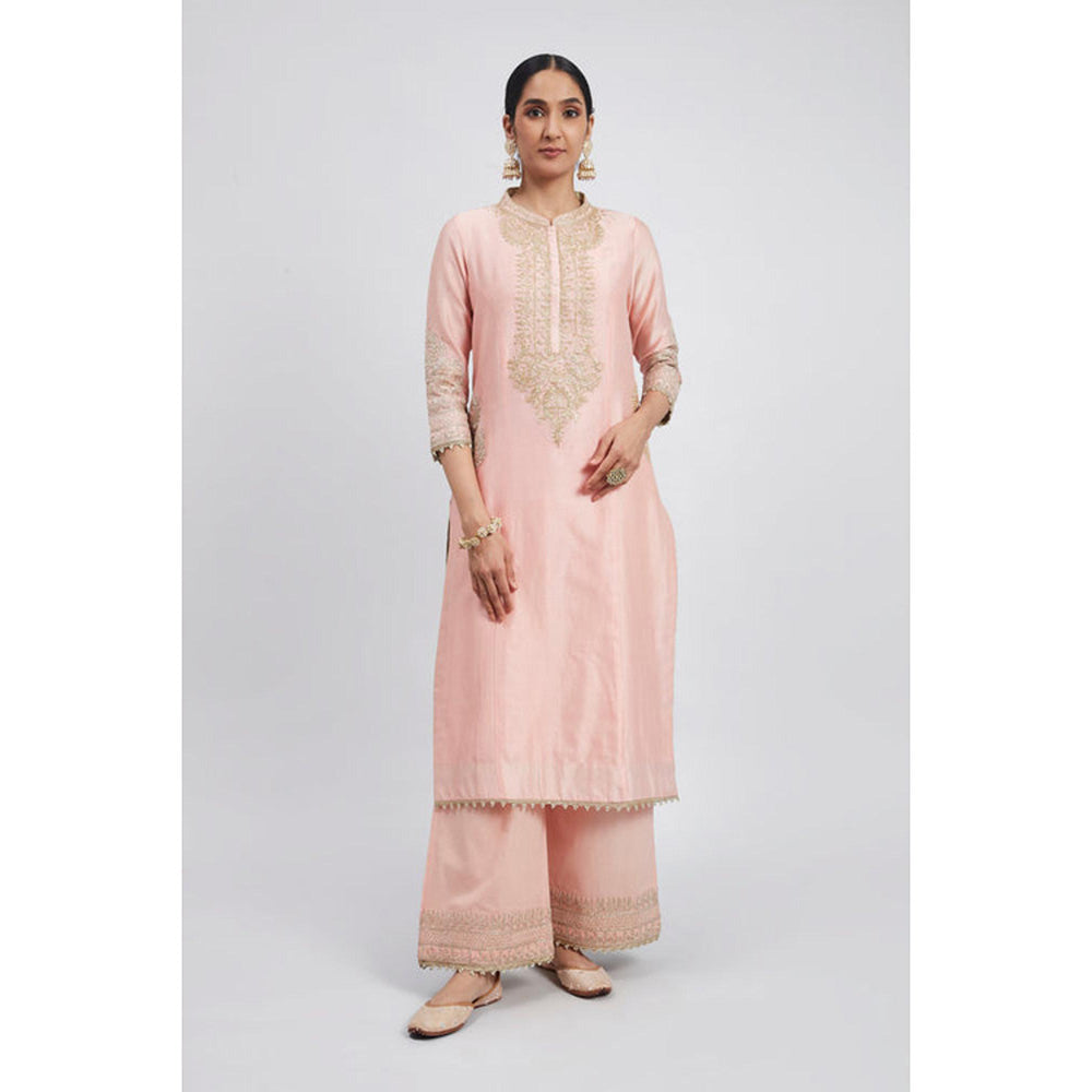 Sheetal Batra Aadah- Carnation Pink Princess-Cut Long Kurta With Palazzo