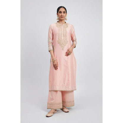 Sheetal Batra Aadah- Carnation Pink Princess-Cut Long Kurta With Palazzo
