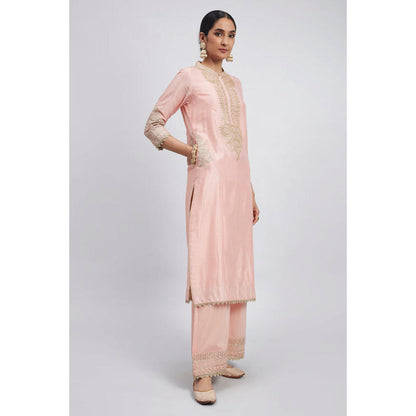 Sheetal Batra Aadah- Carnation Pink Princess-Cut Long Kurta With Palazzo And Dupatta