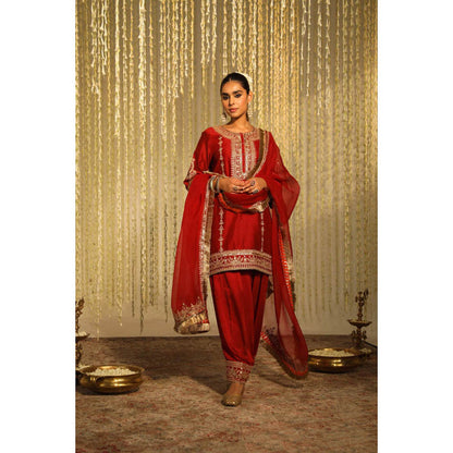 Sheetal Batra Mehak - Deep Red Short Kurta With Salwar And Dupatta