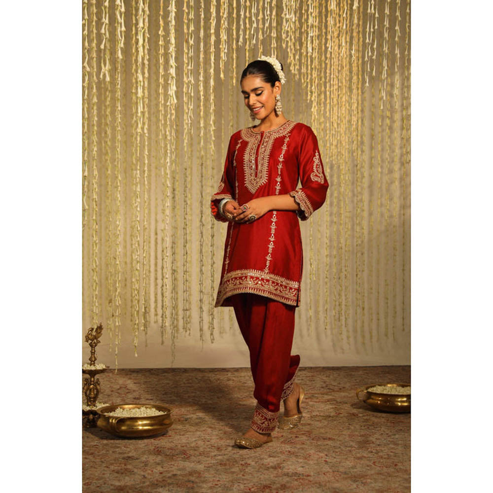 Sheetal Batra Mehak - Deep Red Short Kurta With Salwar And Dupatta