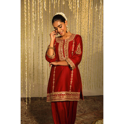 Sheetal Batra Mehak - Deep Red Short Kurta With Salwar And Dupatta