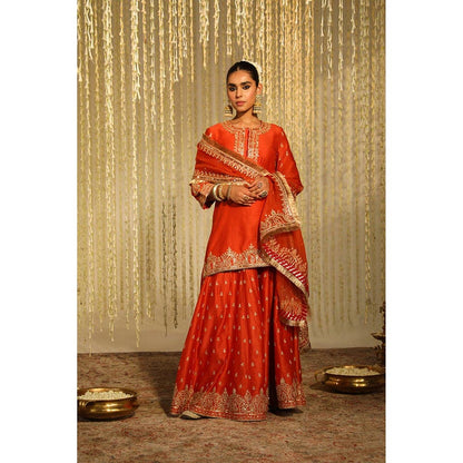 Sheetal Batra Devika Vinayek In Mishika - Burnt Orange Kurta With Sharara And Dupatta