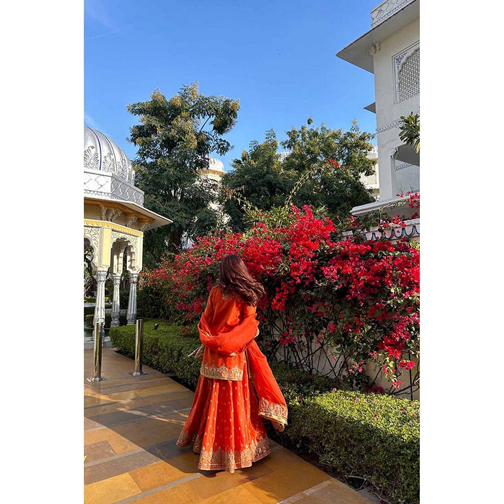 Sheetal Batra Devika Vinayek In Mishika - Burnt Orange Kurta With Sharara And Dupatta