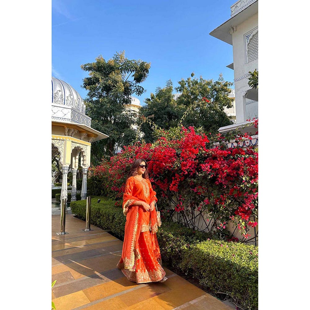 Sheetal Batra Devika Vinayek In Mishika - Burnt Orange Kurta With Sharara And Dupatta