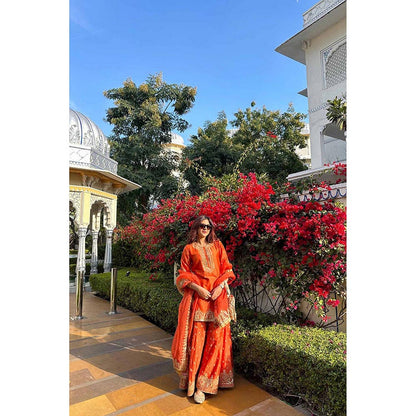 Sheetal Batra Devika Vinayek In Mishika - Burnt Orange Kurta With Sharara And Dupatta