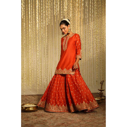 Sheetal Batra Devika Vinayek In Mishika - Burnt Orange Kurta With Sharara And Dupatta