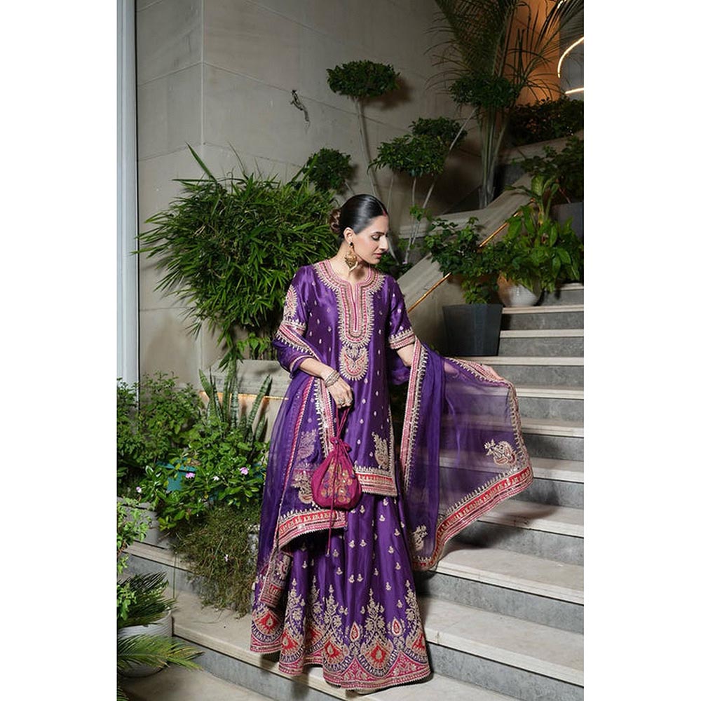 Sheetal Batra Shruti Juneja In Areesha - Deep Purple Short Kurta With Sharara And Dupatta