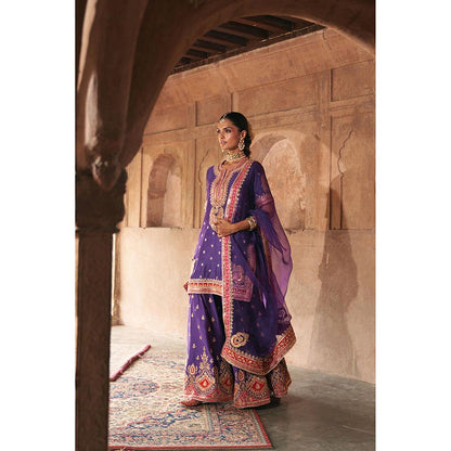 Sheetal Batra Shruti Juneja In Areesha - Deep Purple Short Kurta With Sharara And Dupatta