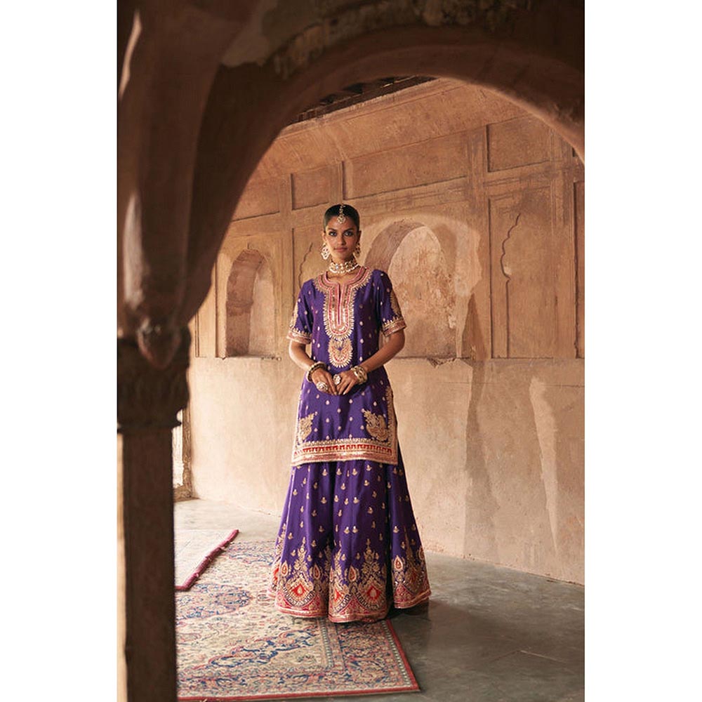 Sheetal Batra Shruti Juneja In Areesha - Deep Purple Short Kurta With Sharara And Dupatta