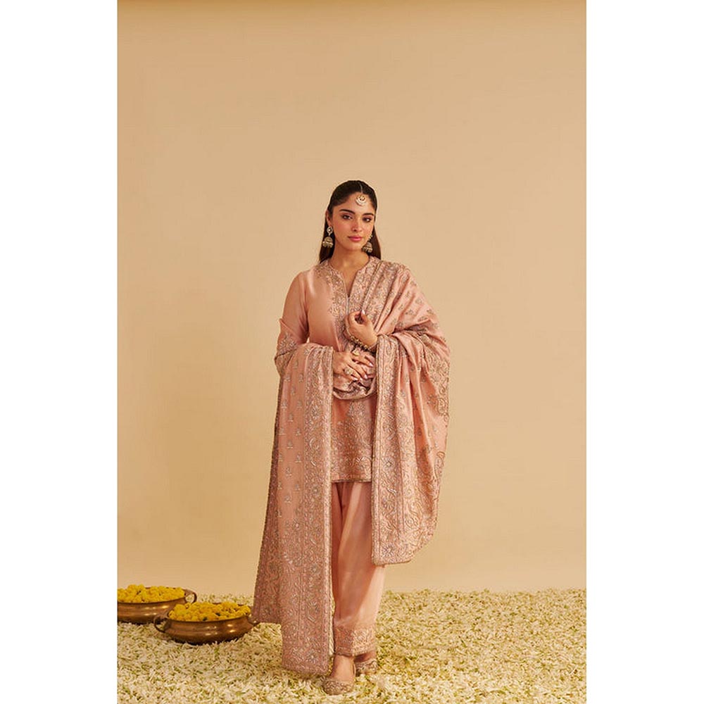Sheetal Batra Areeba - Dabka Zardozi Embroidered Off Rose Short Kurta And Salwar With Dupatta