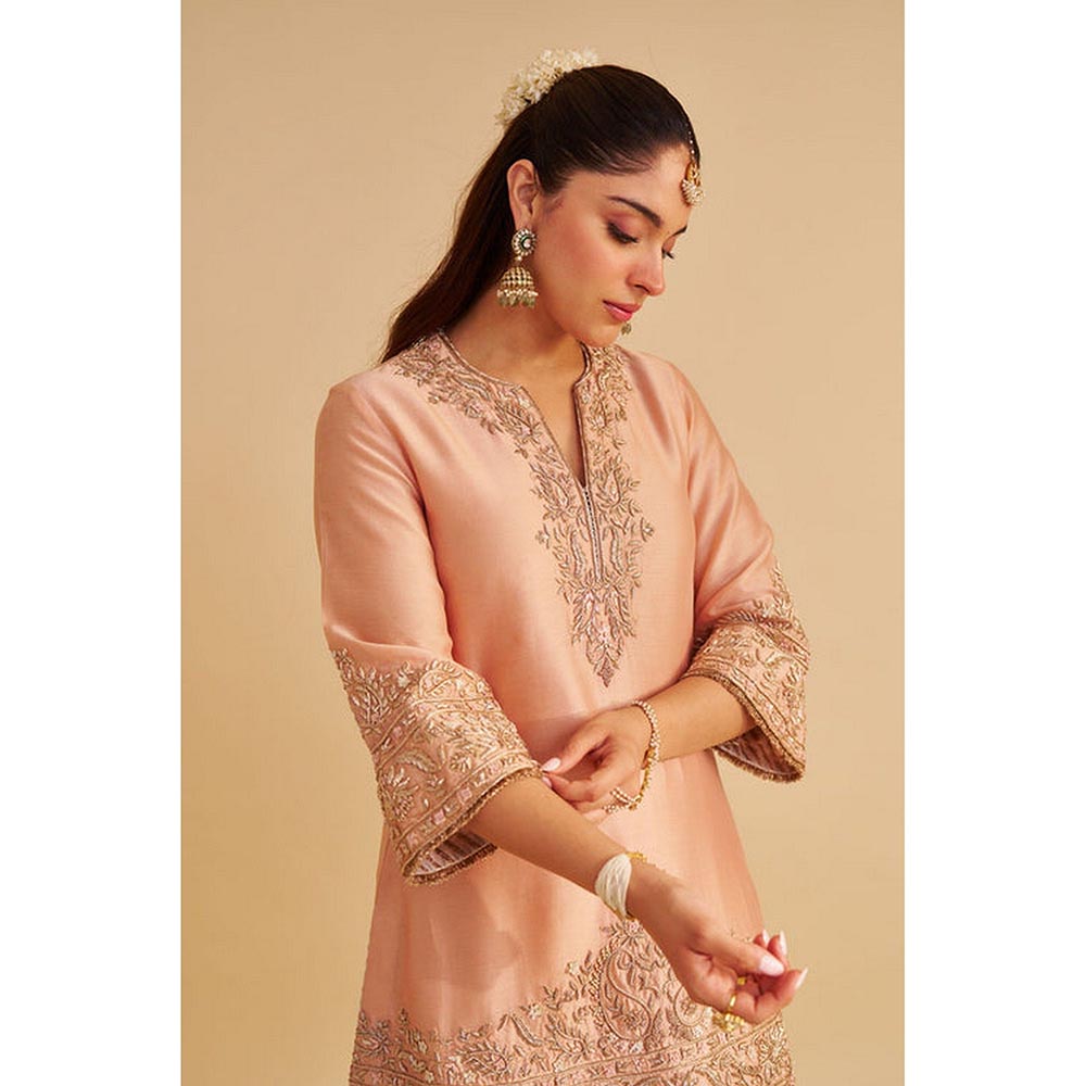 Sheetal Batra Areeba - Dabka Zardozi Embroidered Off Rose Short Kurta And Salwar With Dupatta