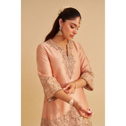 Sheetal Batra Areeba - Dabka Zardozi Embroidered Off Rose Short Kurta And Salwar With Dupatta