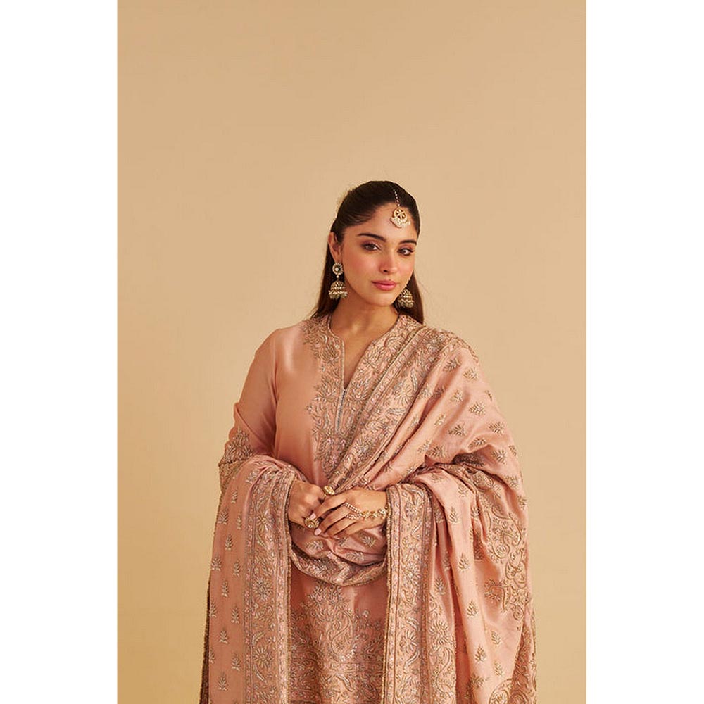 Sheetal Batra Areeba - Dabka Zardozi Embroidered Off Rose Short Kurta And Salwar With Dupatta