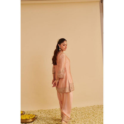 Sheetal Batra Areeba - Dabka Zardozi Embroidered Off Rose Short Kurta And Salwar With Dupatta