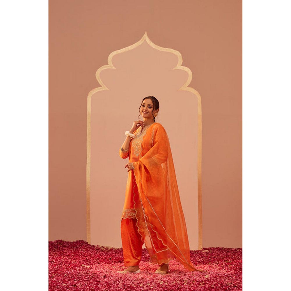 Sheetal Batra Aaima- Tangerine Orange Kurta With Salwar And Dupatta